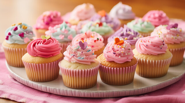 The beauty of cupcakes, with their perfectly piped swirls of frosting and sprinkles. Generative AI