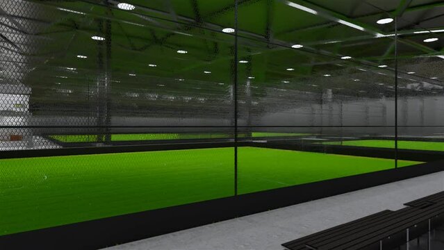Indoor soccer - football field 3d render video animation