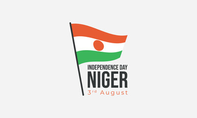Niger Independence Day vector illustration. Abstract waving flagpole on gray background. Niger national holiday 3rd of August.