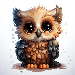Adorable kawaii owl with a rounded shape