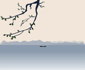 vector illustration of a seascape in pastel colors