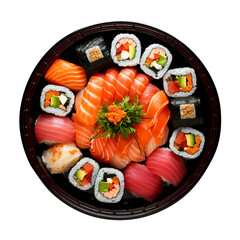 Plate of Sushi isolated on transparent background Remove png created with Generative AI, Clipping Path