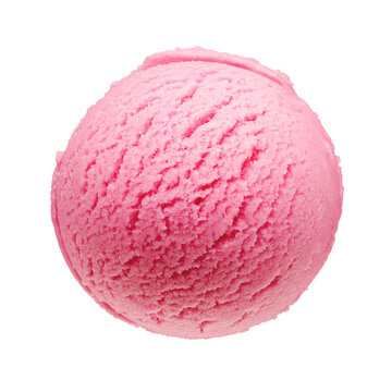One scoop of pink ice cream isolated. Top view. Transparent PNG image.