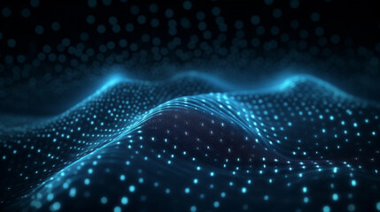 A wave of glowing particles dynamic dark background with blue dots visualization of big data