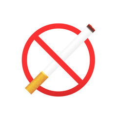 No smoking red sign isolated on white background. Trendy forbidden icon for cigarette, tobacco. Red color prohibition vector symbol, flat style illustration design. Vector illustration