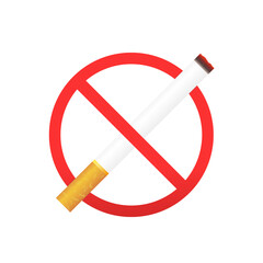 No smoking red sign isolated on white background. Trendy forbidden icon for cigarette, tobacco. Red color prohibition vector symbol, flat style illustration design. Vector illustration