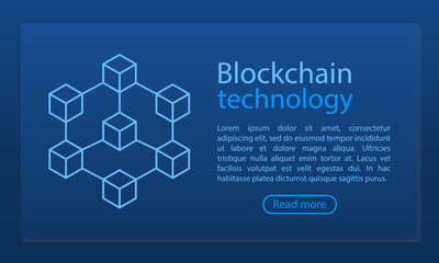 Obraz premium Abstract Blockchain isometric concept banner. The modern concept of digital technologies in the form of a block chain. Abstract geometric block chain technology business sign. Vector illustration