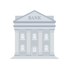 Bank Building icon in flat style isolated on white background. Banking finance building for money exchange, financial services, ATM, giving out money. Cartoon retro bank building. Vector illustration