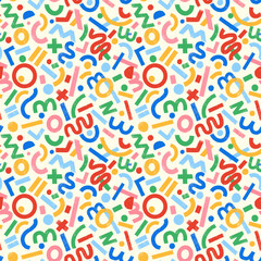Fototapeta na wymiar Beautiful abstract seamless pattern with colorful lettering. Stock print illustration. Popular design.