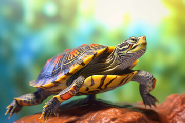 Very cute Red-eared Slider in nature, national geography, Wide life animals. AI Generated.
