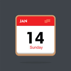 14 january icon with black background, calender icon
