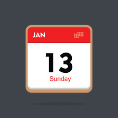 13 january icon with black background, calender icon