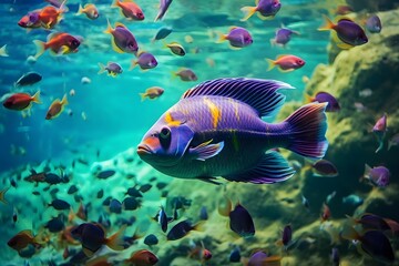 Obraz na płótnie Canvas Photos of beautiful reef fish swimming