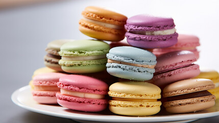 A variety of macarons with their pastel hues and smooth textures. Generative AI