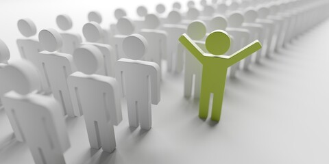 Different person in a crowd. Unique individuality concept