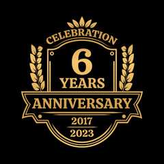 6 years anniversary icon or logo. Vintage birthday banner design. 6th anniversary jubilee celebration badge or label. Vector illustration.