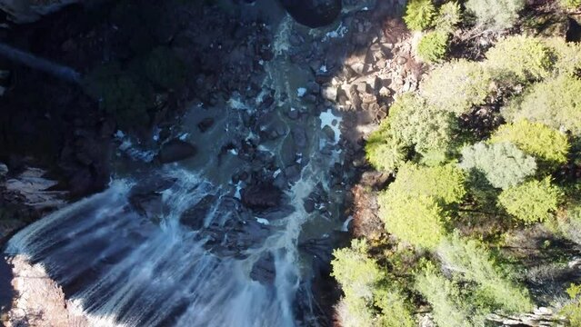 Cenital drone shot of Cusarare Waterfall, Chihuahua
