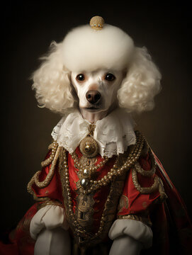 Funny Dog Royal Portrait of a Poodle. Generative AI.