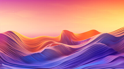 Digital waves of gentle and warm colors. Background of red and blue tones with copy space. Cyber mountains and the digital landscape. Illustration. Generative AI.