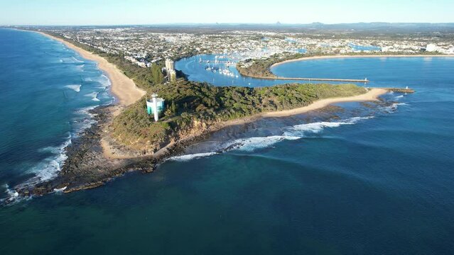 Point Cartwright Beach And Lighthouse - Stunning Coastal Destination In Queensland, Australia. aerial