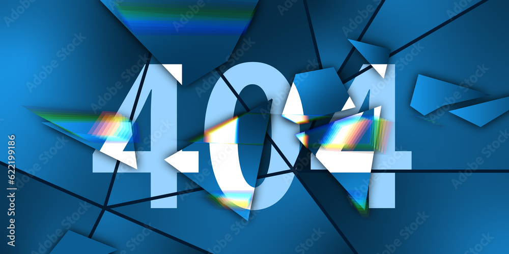 Poster Abstract blue 404 error background. Page error found. 3D Rendering.