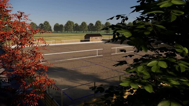 Realistic 3d rendering beach volleyball court cinematic animation 