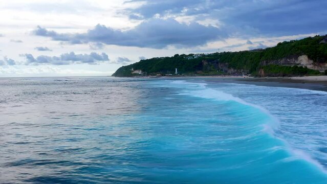 Ocean Waves At Gunung Payung Beach In Bali, Indonesia - drone shot