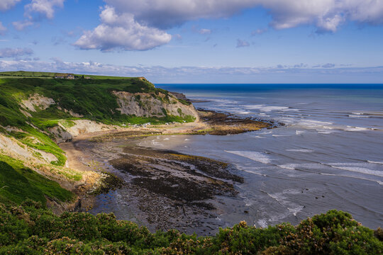 View of Port Mulgrave from the Cleveland Way footpath, just to the south of the village. Port Mulgrave is on the North Yorkshire coastline. It was low tide at the time the photo was shot.