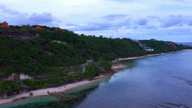 Tranquil Scenery At Gunung Payung Beach During Sunset In Bali, Indonesia - drone shot
