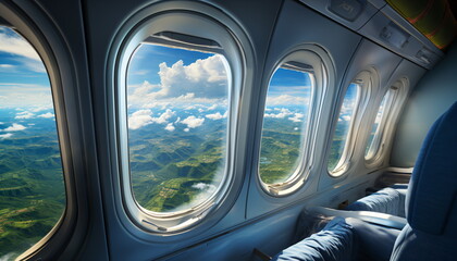 View from an airplane in motion, travel concept