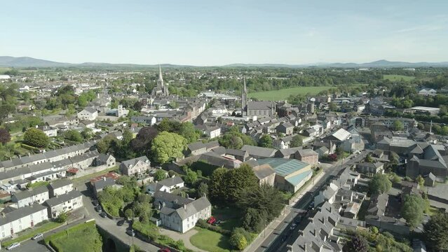 Aerial Drone Of Enniscorthy Historic Irish Town During Daytime In County Wexford, Ireland. wide shot