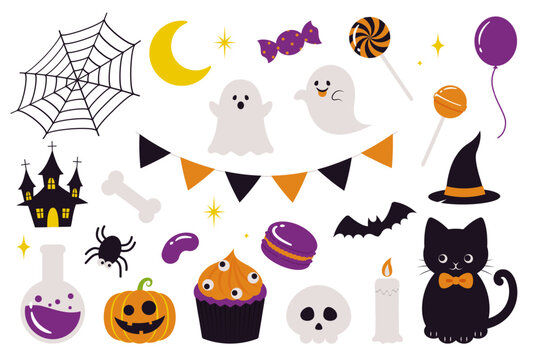 Set Of Halloween Icons For Banners, Cards, Flyers, Social Media Wallpapers, Etc.