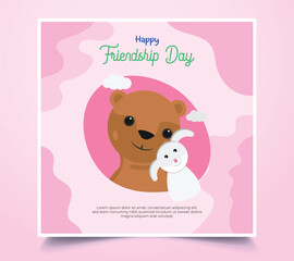 A Heartwarming Friendship Day Card Design featuring a Bear and a Rabbit