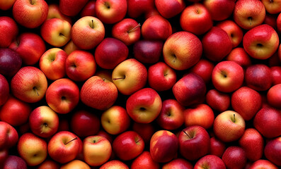 Ripe summer apples close-up. Apple background for screensavers, banners, covers, educational games. AI generated
