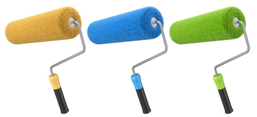 Set of paint roller for painting walls and renovating apartment on white