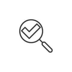 Magnifying glass and check mark line icon