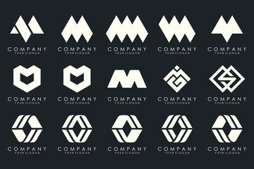 Set of letter M logo design vector. Collection of modern M letter design in white.