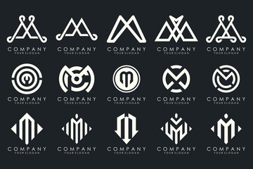 Set of letter M logo design vector. Collection of modern M letter design in white.