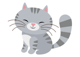 Fototapeta na wymiar Cute happy gray cat isolated on white