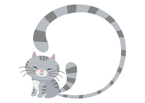 Cute happy gray cat round frame
