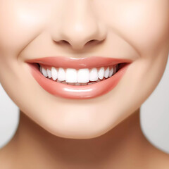 Fototapeta premium Close up smiling woman with healthy teeth. Generative ai design.