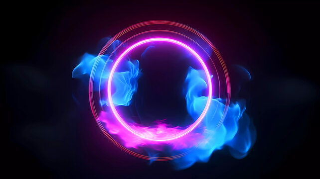 Futuristic ultraviolet light circle background. Generative ai design.