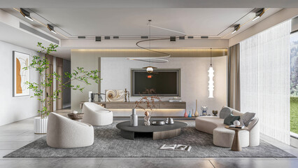 3d rendering modern tv wall unit interior design
