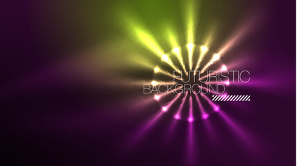 Circles with bright neon shiny light effects, abstract background wallpaper design