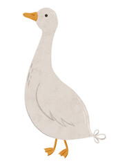 Cute goose. Digital hand drawn illustration with little farm animal bird for textile design, education, baby shower, children prints. Drawing of character in cartoon style on isolated background