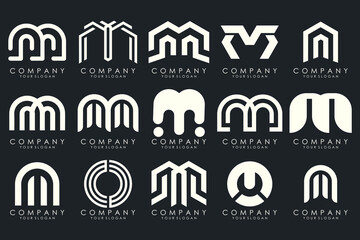 Set of letter M logo design vector. Collection of modern M letter design in white.