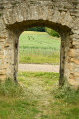 Fields and meadows through a historic wall, gate in Goslar