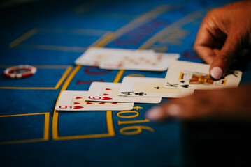 Playing cards in casino Blackjack In Lucky Hand.