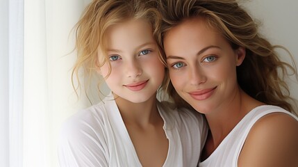 Happy mother day fun adorable lovely woman wearing casual clothes with child kid