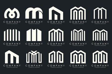 Set of letter M logo design vector. Collection of modern M letter design in white.